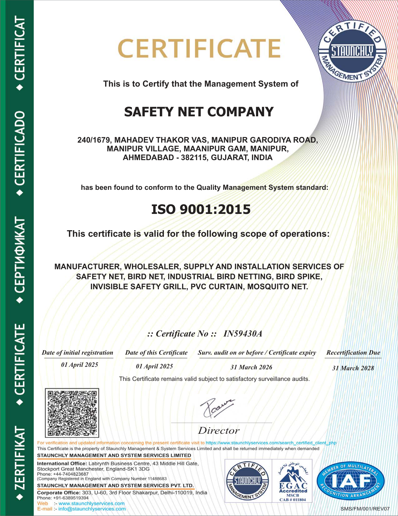 ISO Quality Management Certificate